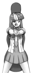 Size: 2000x4407 | Tagged: absurd resolution, artist:johnjoseco, cello case, derpibooru import, grayscale, gun, gunslinger girl, human, humanized, monochrome, safe, solo, this will end in death, twilight sparkle, weapon