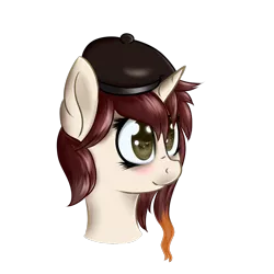 Size: 1000x1000 | Tagged: safe, artist:vulsegardt, derpibooru import, oc, oc:coco adel, unofficial characters only, pony, unicorn, beret, bust, female, hat, mare, portrait, simple background, solo, transparent background