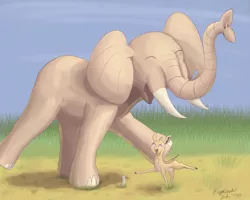 Size: 2500x2000 | Tagged: antelope, artist:floofyfoxcomics, dancing, derpibooru import, elephant, high res, mouse, non-pony oc, oc, oc:kekere, oc:obi, safe, unofficial characters only