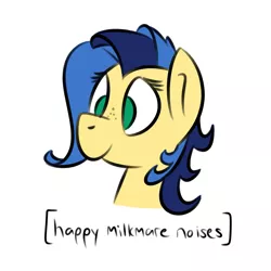 Size: 800x800 | Tagged: safe, artist:certificate, artist:glimglam, derpibooru import, oc, oc:milky way, unofficial characters only, earth pony, pony, bust, cute, descriptive noise, freckles, horse noises, meme, simple background, smiling, solo, white background