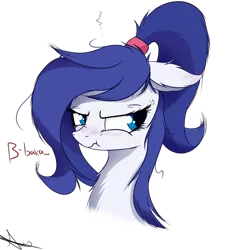 Size: 4096x4096 | Tagged: safe, artist:aurelleah, derpibooru import, oc, oc:rescue pony, unofficial characters only, pegasus, pony, :t, absurd resolution, angry, aurelleah is trying to murder us, baka, blushing, bust, cute, frown, messy mane, ponytail, scrunchy face, simple background, solo, transparent background, tsundere