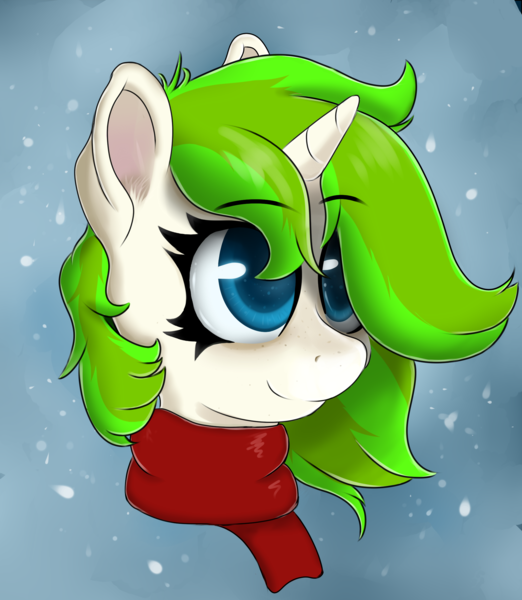 Size: 2000x2300 | Tagged: safe, artist:vulsegardt, derpibooru import, oc, oc:vinyl mix, unofficial characters only, pony, unicorn, bust, clothes, female, mare, portrait, scarf, solo