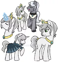 Size: 600x641 | Tagged: safe, artist:tambelon, derpibooru import, oc, oc:prince topaz, oc:sterling silver, unofficial characters only, crystal pony, pony, unicorn, cloak, clothes, duo, jewelry, royalty, sketch, tiara, watermark