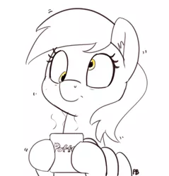 Size: 1280x1341 | Tagged: safe, artist:pabbley, derpibooru import, derpy hooves, pony, coffee, partial color, shaking, simple background, solo, this will end in tears, white background, wide eyes, xk-class end-of-the-world scenario