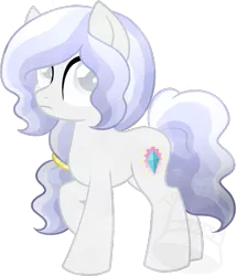 Size: 599x700 | Tagged: safe, artist:tambelon, derpibooru import, oc, oc:moonstone glow, unofficial characters only, crystal pony, pony, blind, female, filly, next generation, offspring, parent:king sombra, parent:oc:opalescent pearl, parents:canon x oc, solo, watermark