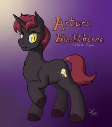 Size: 1280x1440 | Tagged: safe, artist:goat train, deleted from derpibooru, derpibooru import, oc, oc:artura blackthorne, unofficial characters only, bat pony, bat pony unicorn, hybrid, pony, unicorn, commission, female, milf, raised hoof, solo