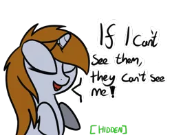 Size: 1280x1009 | Tagged: safe, artist:neuro, derpibooru import, oc, oc:littlepip, unofficial characters only, pony, unicorn, fallout equestria, covering, covering eyes, cute, dialogue, eyes closed, female, floppy ears, hidden, it just works, mare, open mouth, seems legit, silly, simple background, smiling, solo, the perfect plan, transparent background