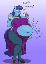 Size: 540x756 | Tagged: anthro, artist:americananomaly, belly, belly button, big belly, bloated, blueberry cloud, derpibooru import, edit, fat, female, king cake, mardi gras, pegasus, plantigrade anthro, solo, stomach noise, stuffed, suggestive, vulgar, wardrobe malfunction