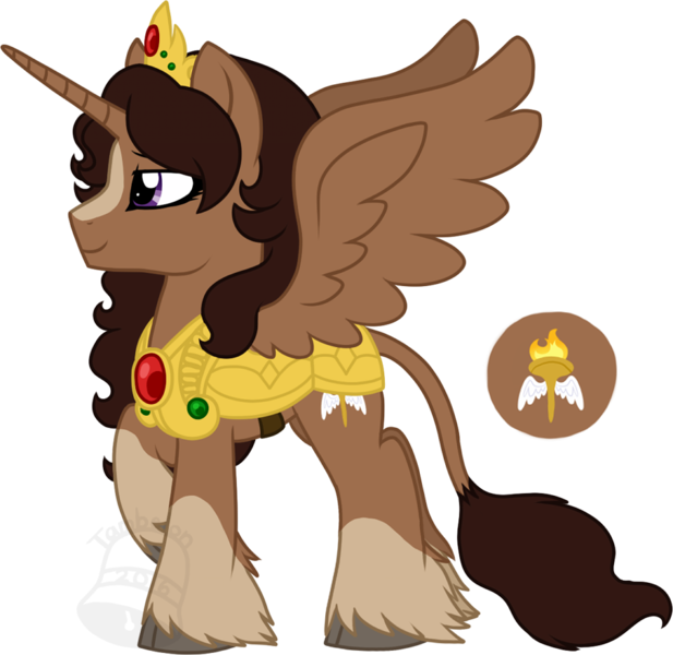 Size: 925x900 | Tagged: safe, artist:tambelon, derpibooru import, oc, oc:princess liberty bell, unofficial characters only, alicorn, pony, armor, female, filly, jewelry, next generation, offspring, parent:oc:king bray, parent:twilight sparkle, parents:canon x oc, solo, tiara, unshorn fetlocks, watermark