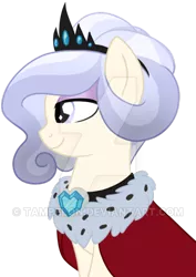 Size: 400x566 | Tagged: safe, artist:tambelon, derpibooru import, oc, oc:opalescent pearl, unofficial characters only, crystal pony, pony, cape, clothes, crystal heart, female, jewelry, mare, solo, tiara, watermark