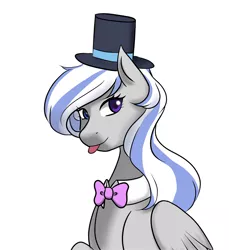 Size: 1024x1118 | Tagged: safe, artist:varshacoro, derpibooru import, oc, oc:nidra, unofficial characters only, pegasus, pony, bowtie, female, hat, mare, solo, tongue out, top hat