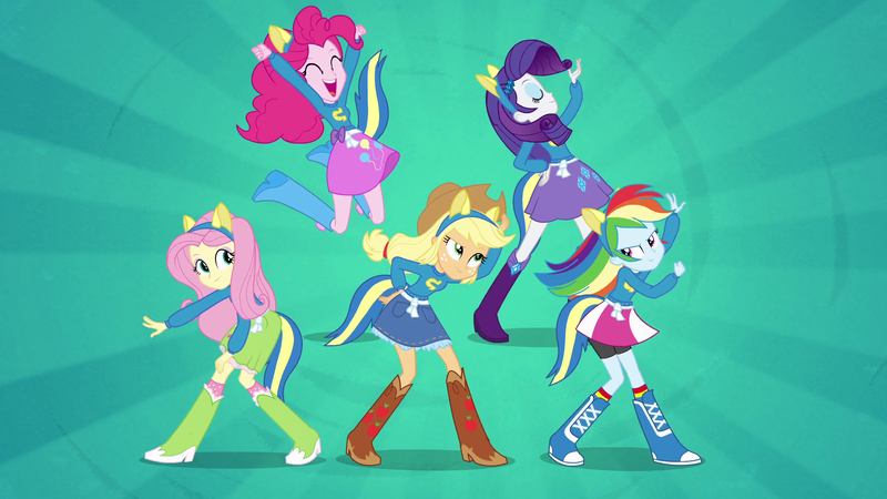 Size: 1920x1080 | Tagged: safe, derpibooru import, screencap, applejack, fluttershy, pinkie pie, rainbow dash, rarity, equestria girls, balloon, boots, clothes, compression shorts, cowboy boots, cowboy hat, denim skirt, eyes closed, hat, helping twilight win the crown, high heel boots, humane five, implied princess twilight, implied twilight sparkle, jewelry, jumping, mane six, open mouth, skirt, socks, stetson, wondercolts, wondercolts uniform