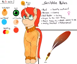 Size: 3600x3000 | Tagged: safe, artist:mr.smile, derpibooru import, oc, oc:scribble notes, unofficial characters only, pony, unicorn, freckles, glasses, reference sheet, solo