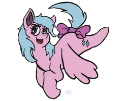 Size: 2530x2020 | Tagged: safe, artist:moddie, deleted from derpibooru, derpibooru import, firefly, pegasus, pony, 80s, bow, female, flying, g1, head turn, looking sideways, mare, open mouth, simple background, solo, spread wings, tail bow, transparent background