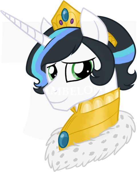 Size: 593x741 | Tagged: safe, artist:tambelon, derpibooru import, oc, oc:prince eclipse, unofficial characters only, pony, unicorn, bust, jewelry, male, offspring, parent:good king sombra, parent:king sombra, parent:princess celestia, parents:celestibra, royalty, simple background, solo, stallion, tiara, transparent background, watermark