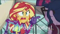 Size: 1920x1080 | Tagged: safe, derpibooru import, edit, edited screencap, screencap, sci-twi, sunset shimmer, twilight sparkle, equestria girls, friendship games, angry, christopher lloyd, exploitable meme, i was frozen today, image macro, meme, nostalgia critic, suburban commando, sunset yells at twilight