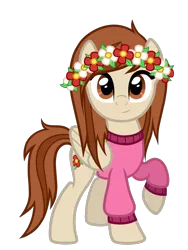 Size: 1080x1440 | Tagged: safe, artist:thecheeseburger, derpibooru import, oc, oc:serena, unofficial characters only, pegasus, pony, clothes, female, flower, flower in hair, mare, raised hoof, simple background, smiling, solo, transparent background