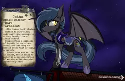 Size: 2460x1600 | Tagged: safe, artist:dangercloseart, derpibooru import, oc, oc:gotha, unofficial characters only, bat pony, pony, night guard, rooftop, solo, weapon