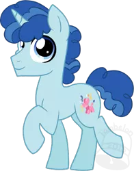 Size: 587x750 | Tagged: safe, artist:tambelon, derpibooru import, party favor, pony, unicorn, the cutie map, blue, cute, favorbetes, happy, male, raised hoof, smiling, solo, stallion, watermark