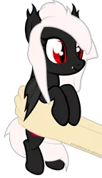 Size: 4571x8000 | Tagged: source needed, safe, artist:justisanimation, derpibooru import, oc, oc:midnight ruby, unofficial characters only, bat pony, pony, absurd resolution, cute, holding a pony, red and black oc, red eyes