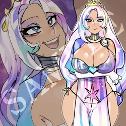 Size: 1280x1280 | Tagged: alicorn, alicorn tetrarchy, artist:maniacpaint, big breasts, bra, breasts, cleavage, clothes, crown, curvy, cutie mark, derpibooru import, dress, female, fusion, gloves, heterochromia, hourglass figure, huge breasts, human, humanized, jewelry, panties, preview, princess cadance, princess celestia, princess luna, regalia, sample, see-through, side knot underwear, simple background, solo, solo female, suggestive, twilight sparkle, twilight sparkle (alicorn), underwear, watermark, white background, wide hips, zoom layer