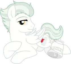 Size: 600x540 | Tagged: safe, artist:tambelon, derpibooru import, oc, oc:cloud nine, unofficial characters only, pegasus, pony, lidded eyes, looking at you, male, prone, simple background, smiling, solo, stallion, transparent background, watermark