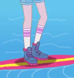 Size: 250x264 | Tagged: safe, derpibooru import, pinkie pie, equestria girls, boots, clothes, legs, pictures of legs, shorts, socks, surfboard, water