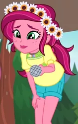 Size: 345x550 | Tagged: safe, derpibooru import, screencap, gloriosa daisy, equestria girls, legend of everfree, cropped, cute, daisybetes, magical geodes, microphone, solo