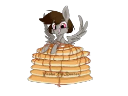 Size: 1400x1050 | Tagged: safe, artist:yashathebasher, derpibooru import, oc, oc:yashathebasher, unofficial characters only, pegasus, pony, food, pancakes, simple background, solo, spread wings, transparent background