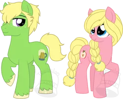 Size: 740x600 | Tagged: safe, artist:tambelon, derpibooru import, oc, oc:hard cider, oc:pink lady, unofficial characters only, earth pony, pony, brother and sister, female, magical lesbian spawn, male, mare, next generation, offspring, parent:applejack, parent:rainbow dash, parents:appledash, siblings, simple background, stallion, transparent background, watermark