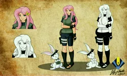 Size: 14100x8400 | Tagged: absurd file size, absurd resolution, angel bunny, anime, artist:penspark, crossover, derpibooru import, feet, fluttershy, human, humanized, looking at you, naruto, ninja, safe, sandals, smiling, toes