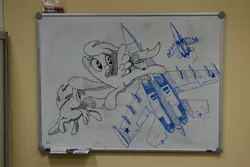 Size: 1368x912 | Tagged: derpibooru import, irl, marker, marker drawing, oc, photo, plane, russian, safe, su-27, traditional art, unofficial characters only, whiteboard