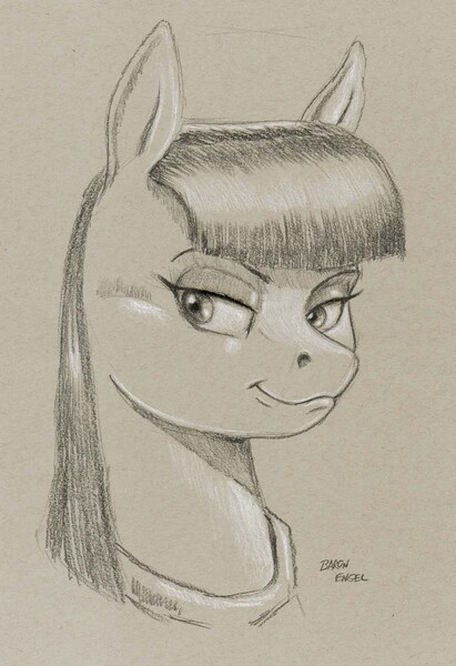Size: 1000x1460 | Tagged: safe, artist:baron engel, derpibooru import, maud pie, earth pony, pony, bust, female, mare, monochrome, pencil drawing, portrait, sketch, smiling, solo, traditional art