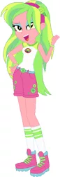 Size: 187x543 | Tagged: safe, artist:ra1nb0wk1tty, derpibooru import, lemon zest, equestria girls, boots, bracelet, camp everfree outfits, clothes, headphones, jewelry, looking at you, shorts, simple background, socks, solo, white background