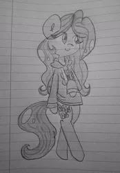 Size: 805x1158 | Tagged: safe, artist:mistytails10, derpibooru import, fluttershy, pony, bipedal, bottomless, clothes, hoodie, lined paper, looking away, monochrome, partial nudity, smiling, solo, sweater, sweatershy, traditional art