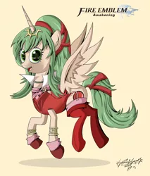 Size: 1512x1776 | Tagged: safe, artist:zsparkonequus, derpibooru import, ponified, alicorn, pony, clothes, crossover, female, fire emblem, fire emblem: awakening, flying, looking at you, manakete, mare, open mouth, request, requested art, signature, simple background, smiling, tiki