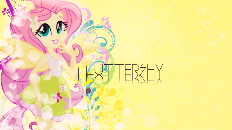 Size: 1920x1080 | Tagged: safe, artist:illumnious, derpibooru import, fluttershy, equestria girls, clothes, hairpin, lipstick, ponied up, skirt, smiling, solo, tanktop, wallpaper, wings