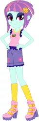 Size: 172x540 | Tagged: safe, artist:ra1nb0wk1tty, derpibooru import, sunny flare, equestria girls, boots, camp everfree outfits, clothes, hand on hip, raised leg, shorts, simple background, socks, solo, sun, white background