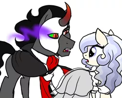 Size: 600x480 | Tagged: safe, artist:tambelon, derpibooru import, king sombra, oc, oc:opalescent pearl, crystal pony, pony, unicorn, canon x oc, dark magic, female, magic, male, mare, mask, phantom of the opera, shipping, sketch, sombra eyes, sombralescent, stallion