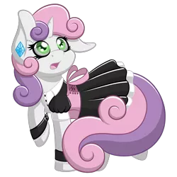 Size: 2893x2893 | Tagged: artist:scramjet747, clothes, derpibooru import, eyeliner, female, looking at something, maid, open mouth, raised hoof, safe, simple background, solo, sweetie belle, transparent background, young