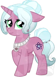 Size: 511x700 | Tagged: safe, artist:tambelon, derpibooru import, oc, oc:angel flower, unofficial characters only, crystal pony, pony, unicorn, female, jewelry, mare, necklace, solo, watermark