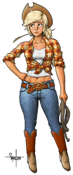 Size: 626x1488 | Tagged: abs, applejack, artist:cherrypod, belly button, boots, clothes, derpibooru import, front knot midriff, human, humanized, jeans, midriff, pants, rope, safe, simple background, solo, straw, tanktop, transparent background