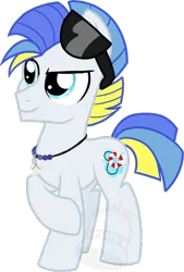 Size: 474x700 | Tagged: safe, artist:tambelon, derpibooru import, oc, oc:wipeout, unofficial characters only, pony, jewelry, male, necklace, solo, stallion, sunglasses, watermark