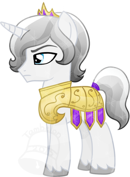 Size: 514x700 | Tagged: safe, artist:tambelon, derpibooru import, oc, oc:prince topaz, unofficial characters only, crystal pony, pony, unicorn, armor, colt, jewelry, male, solo, tiara, watermark