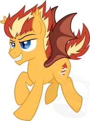 Size: 522x700 | Tagged: safe, artist:tambelon, derpibooru import, oc, oc:fire crackle, unofficial characters only, bat pony, pony, male, solo, stallion, watermark