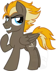 Size: 525x664 | Tagged: safe, artist:tambelon, derpibooru import, oc, oc:dust devil, unofficial characters only, pegasus, pony, male, offspring, parent:dumbbell, parent:lightning dust, parents:lightningbell, solo, stallion, watermark
