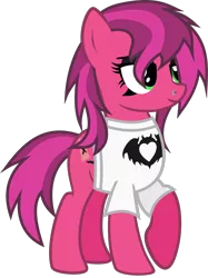 Size: 960x1282 | Tagged: safe, artist:lightningbolt, derpibooru import, oc, oc:revision, unofficial characters only, earth pony, pony, .svg available, clandestine industries, clothes, cutie mark, emo, eyeshadow, female, hair over one eye, lidded eyes, makeup, mare, nose piercing, piercing, raised hoof, shirt, simple background, smiling, solo, svg, t-shirt, transparent background, vector