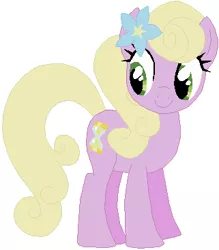 Size: 321x367 | Tagged: safe, artist:ra1nb0wk1tty, artist:selenaede, derpibooru import, spring forward, earth pony, pony, background pony, female, flower, flower in hair, mare, missing accessory, romana, simple background, solo, white background