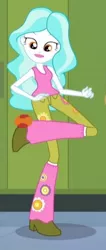 Size: 210x496 | Tagged: safe, derpibooru import, screencap, paisley, equestria girls, rainbow rocks, ball, better than ever, boots, cropped, flower, hackeysack, high heel boots, lockers, raised leg, solo