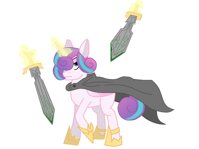 Size: 1024x768 | Tagged: safe, artist:hebini, artist:westrail642fan, color edit, derpibooru import, edit, princess flurry heart, alicorn, pony, cloak, clothes, colored, dual wield, older, simple background, sword, transparent background, weapon